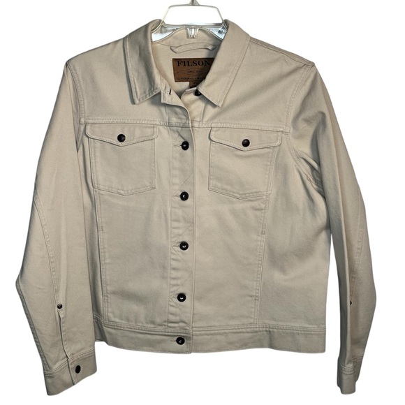 Filson Willow Denim Button Up Jacket in Neutral Cream Womens Sz XL